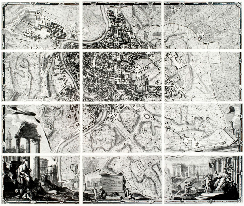 Nolli Map | Composed of 12 copper plate engravings that together measures 176x208 cms and was published in response to the commission of Pope Benedict